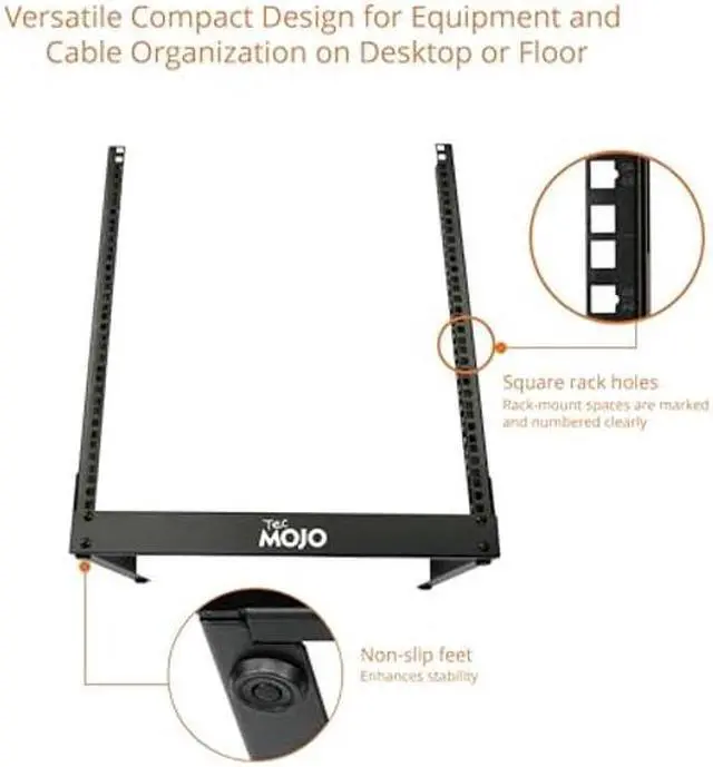 Alt view image 5 of 5 - Tecmojo 2 Post 12U Desktop Sever Rack Small Open Frame Rack for 19 inch AV/Data/Audio/Studio Equipment Free Standing Home/Office Rack (12U)