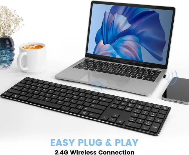 Alt view image 2 of 5 - TIETI K01R Wireless Keyboard, 2.4G Slim and Compact Wireless Keyboard with Numeric Keypad, Long Battery Life, Lag-Free for PC Laptop Computer Windows, Black