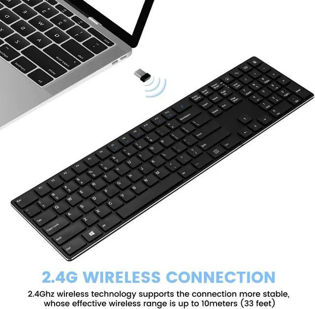 Alt view image 3 of 5 - TIETI K01R Wireless Keyboard, 2.4G Slim and Compact Wireless Keyboard with Numeric Keypad, Long Battery Life, Lag-Free for PC Laptop Computer Windows, Black