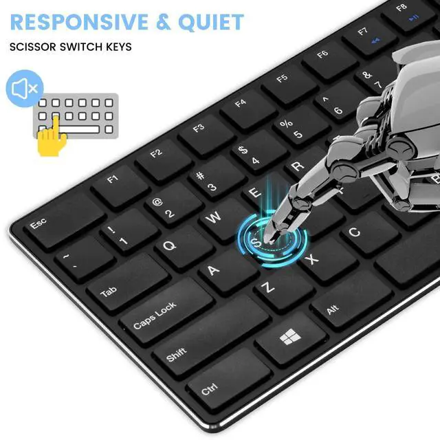 Alt view image 4 of 5 - TIETI K01R Wireless Keyboard, 2.4G Slim and Compact Wireless Keyboard with Numeric Keypad, Long Battery Life, Lag-Free for PC Laptop Computer Windows, Black