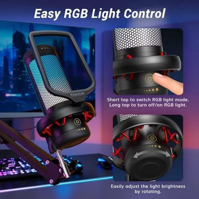 Alt view image 5 of 5 - Gaming USB Microphone Set for PC, TONOR RGB Condenser Mic with Boom Arm Quick Mute, RGB Lighting, Pop Filter, Shock Mount, Gain Control for Streaming Podcasting Recording Discord Twitch YouTube TC310+