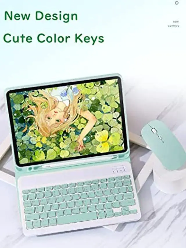 Alt view image 4 of 5 - YEEHi Color Keyboard for iPad 9th 8th 7th Generation iPad Air 3 Pro 10.5 Keyboard Case with Mouse Cute Detachable Removable Wireless Bluetooth Keyboard Cover (DarkGreen)