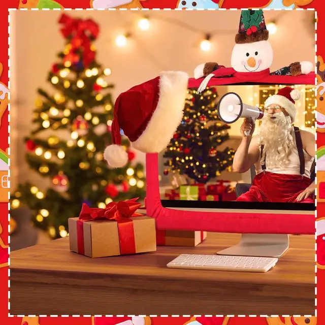 Alt view image 5 of 5 - Yaocom 3 Pcs Christmas Computer Monitor Cover and 3 Pcs Christmas Mouse Pad, Computer Monitor Border Cover Elastic Laptop Accessary for Home Office Winter Xmas New Year Gift