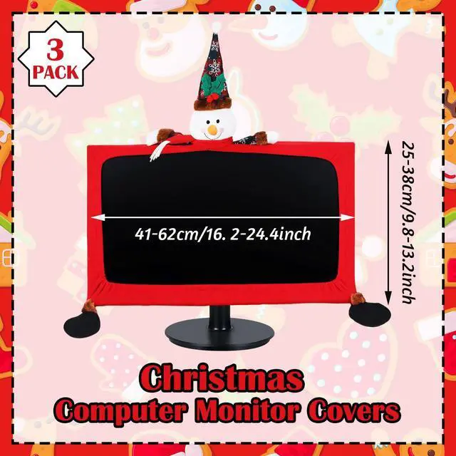 Alt view image 2 of 5 - Yaocom 3 Pcs Christmas Computer Monitor Cover and 3 Pcs Christmas Mouse Pad, Computer Monitor Border Cover Elastic Laptop Accessary for Home Office Winter Xmas New Year Gift