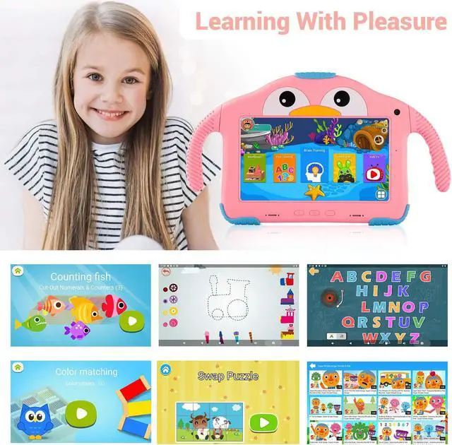 Alt view image 2 of 5 - Kids Tablet 7 inch Tablet for Kids 3-7 Toddler Tablet with Case WiFi Kids Android Tablet for Toddlers Kids Software Installed Kid Tablet for Girls