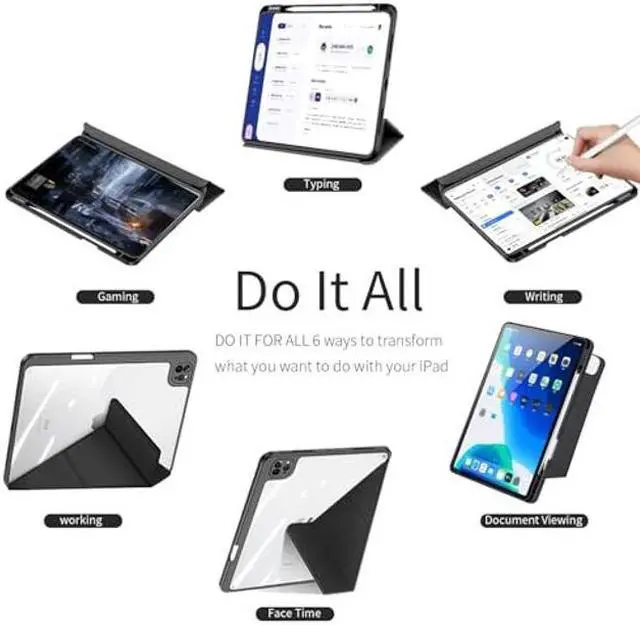 Alt view image 2 of 5 - ZenRich Case for iPad Pro 12.9'' (4th/5th/6th Generation) with Pencil Holder, Multi-Angle Magnetic Smart Cover with [Portrait/Landscape Stand] [Hard Clear PC Back Shell] [Auto Wake/Sleep]-Black