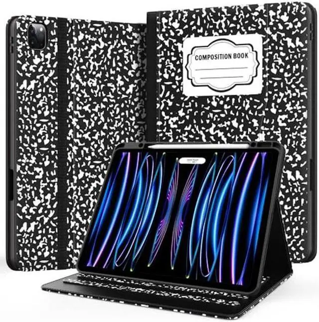 Main image of Zonefoker Case for New iPad Pro 12.9 inch 6th/5th/4th/3rd generation 2022/2021/2020/2018, 12.9 ipad Pro Leather Protective Cover 6/5/4/3 Gen with Pencil Holder, Auto Wake/Sleep, Composition Book Black