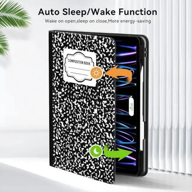 Alt view image 4 of 5 - Zonefoker Case for New iPad Pro 12.9 inch 6th/5th/4th/3rd generation 2022/2021/2020/2018, 12.9 ipad Pro Leather Protective Cover 6/5/4/3 Gen with Pencil Holder, Auto Wake/Sleep, Composition Book Black