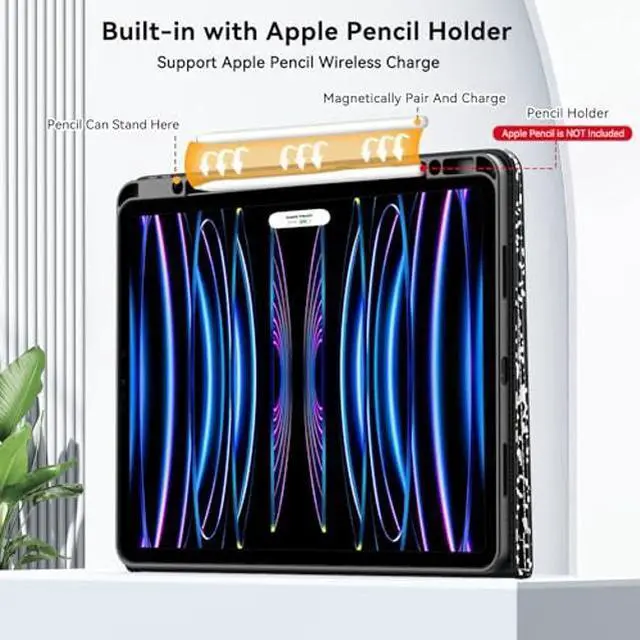 Alt view image 5 of 5 - Zonefoker Case for New iPad Pro 12.9 inch 6th/5th/4th/3rd generation 2022/2021/2020/2018, 12.9 ipad Pro Leather Protective Cover 6/5/4/3 Gen with Pencil Holder, Auto Wake/Sleep, Composition Book Black