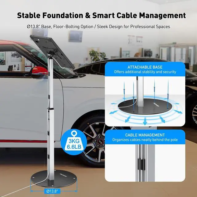 Alt view image 3 of 5 - AboveTEK Anti Theft iPad Floor Stand, Robust Security Kiosk POS Tablet Stand, Height Adjustable Secure Holder Enclosure w/Lock and Key Mechanism for iPad/iPad Air/iPad Pro, Ideal for Retail Business