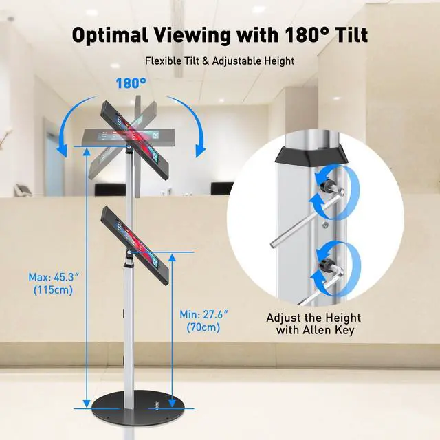 Alt view image 5 of 5 - AboveTEK Anti Theft iPad Floor Stand, Robust Security Kiosk POS Tablet Stand, Height Adjustable Secure Holder Enclosure w/Lock and Key Mechanism for iPad/iPad Air/iPad Pro, Ideal for Retail Business