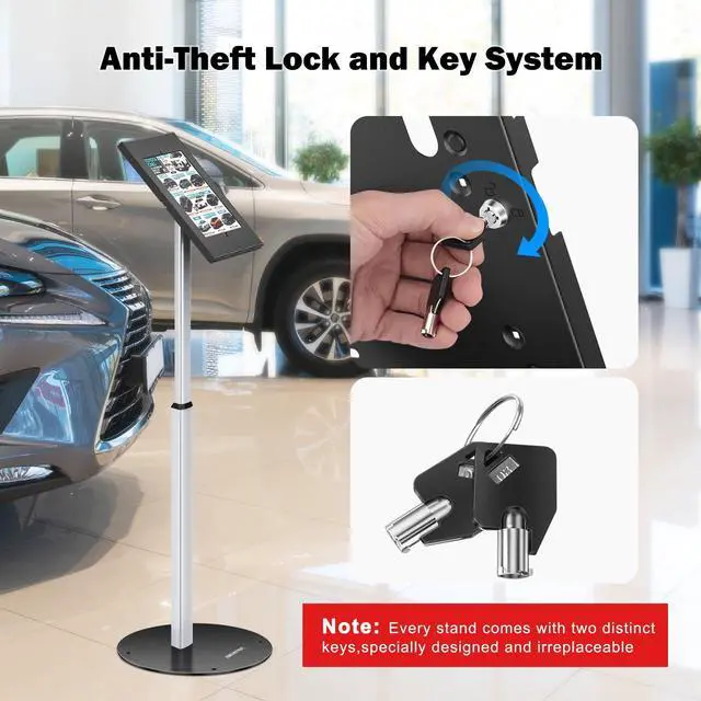 Alt view image 4 of 5 - AboveTEK Anti Theft iPad Floor Stand, Robust Security Kiosk POS Tablet Stand, Height Adjustable Secure Holder Enclosure w/Lock and Key Mechanism for iPad/iPad Air/iPad Pro, Ideal for Retail Business