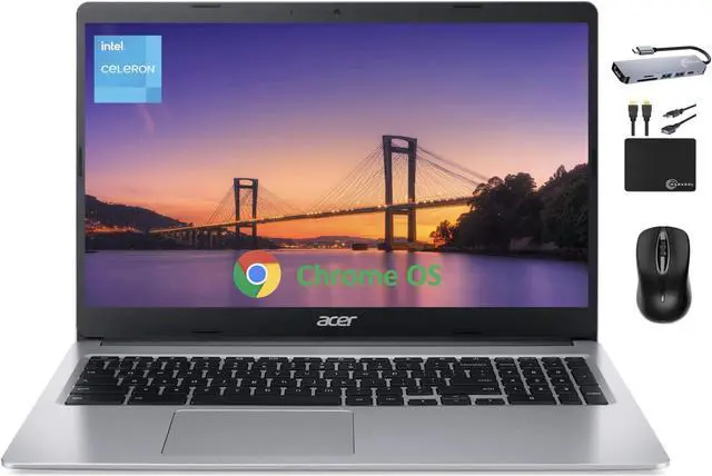 Main image of Acer Chromebook 315 Laptop Computer for 2024 Business Student, 15.6" HD Display, Intel Celeron N4020, 4GB RAM, 192GB Storage (64GB eMMC +128GB Card), WiFi, 12+ Hrs Battery, Chrome OS +MarxsolAccessory