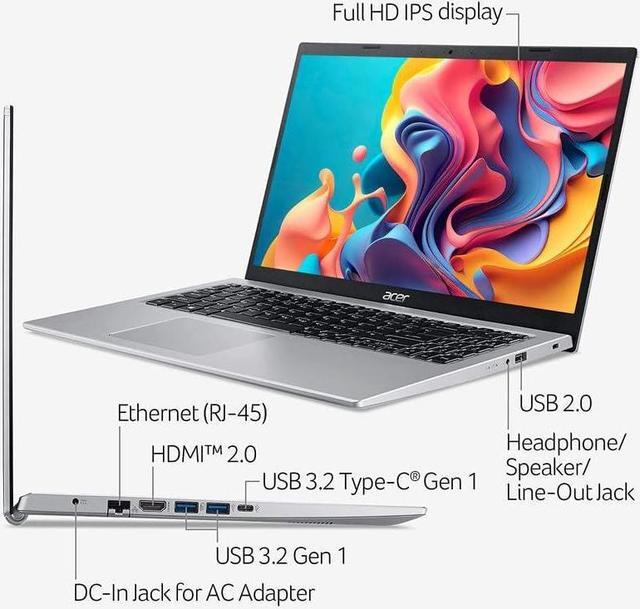 Alt view image 4 of 5 - Acer Aspire 1 Slim 2024 Newest Laptop, 15.6'' Full HD Display, 8GB RAM, 128GB eMMC, Dual-Core Intel Celeron N4500, UHD Graphics, RJ45, WiFi, Webcam, 1-Year Microsoft 365, Windows 11S +MarxsolAccessory