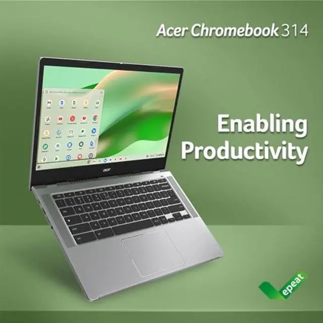 Alt view image 2 of 5 - Acer Chromebook 314 CB314-4H-C2UW Laptop | Intel Processor N100 | 14" Full HD (1920 x 1080) IPS Display | 4GB LPDDR5 | 64GB eMMC | Intel Wireless Wi-Fi 6E AX211 | Chrome OS | Pure Silver