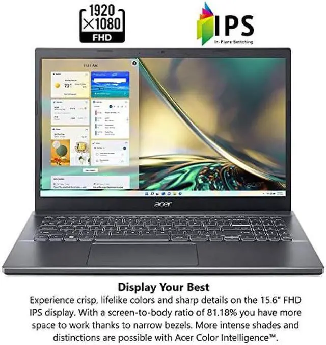 Alt view image 3 of 5 - Acer Aspire 5 A515-57-53T2 Slim Laptop | 15.6" Full HD IPS Display | 12th Gen Intel Core i5-1235U | 8GB DDR4 | 512GB NVMe SSD | 802.11ax Wi-Fi 6 | Thunderbolt 4 | Backlit Keyboard | Windows 11 Home