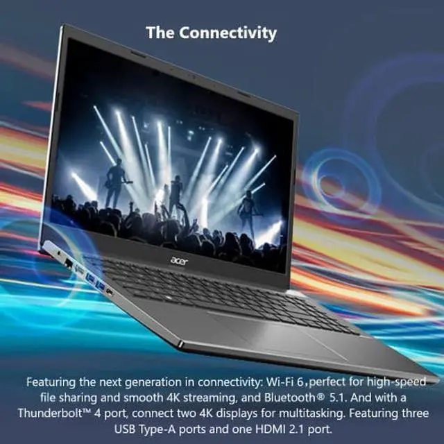 Alt view image 4 of 5 - Acer Aspire 5 A515-57-53T2 Slim Laptop | 15.6" Full HD IPS Display | 12th Gen Intel Core i5-1235U | 8GB DDR4 | 512GB NVMe SSD | 802.11ax Wi-Fi 6 | Thunderbolt 4 | Backlit Keyboard | Windows 11 Home