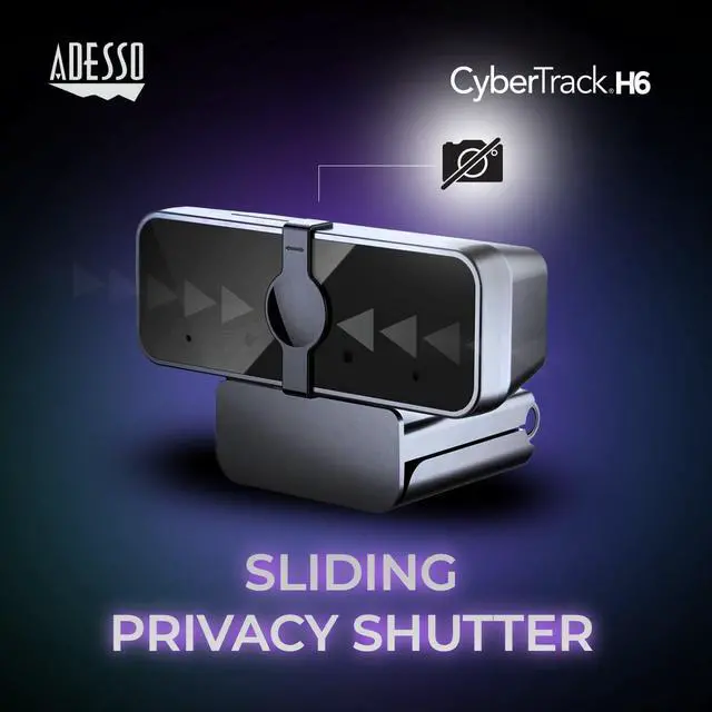 Alt view image 4 of 5 - Adesso Cybertrack H6 4K Ultra HD USB Webcam with Built-in Dual Microphone & Privacy Shutter Cover, Black