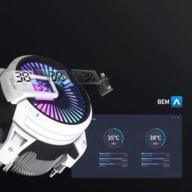 Alt view image 3 of 5 - ALSEYE W90 CPU Cooler Digital for AMD, Temperature Displayed CPU Cooler for Small Size PC Case with Powerful 90mm ARGB Lighting Fan and 40mm High-Performance Heat Column Inside. (W90-AMD)