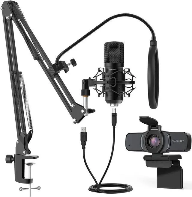 Main image of Amcrest 1080P Webcam with Privacy Cover & Omnidirectional Microphone, Web Cam USB Camera, Computer HD Streaming Webcam for PC Desktop & Laptop, Boom Arm, Pop-Filter, Shock Mount (AM430-BPS-AWC201-B)