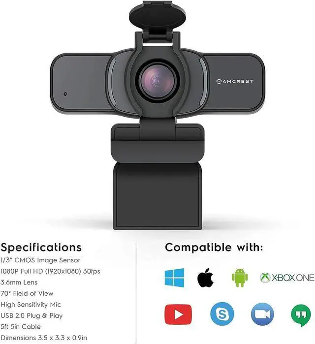 Alt view image 5 of 5 - Amcrest 1080P Webcam with Privacy Cover & Omnidirectional Microphone, Web Cam USB Camera, Computer HD Streaming Webcam for PC Desktop & Laptop, Boom Arm, Pop-Filter, Shock Mount (AM430-BPS-AWC201-B)