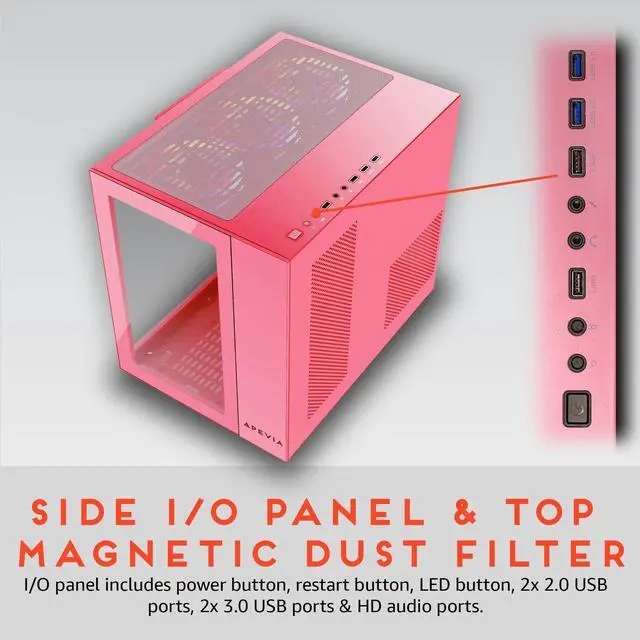 Alt view image 5 of 5 - Apevia Prism-Elite-PK Prism Elite Mid Tower ATX Gaming PC Cube Case w/ 7X 120mm PWM ARGB Fans, 366 RGB Modes, Dual Tempered Glass Panels, 360mm Radiator Support, 2X USB3.0, 2X USB 2.0, Pink