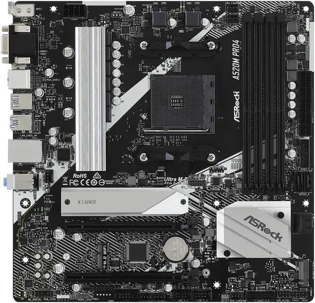 Alt view image 2 of 5 - ASRock A520M Pro4 AMD Ryzen 3000/4000 Series (Soket AM4) Compatible with A520 Chipset, Micro ATX Motherboard [Domestic Authorized Dealer Product]