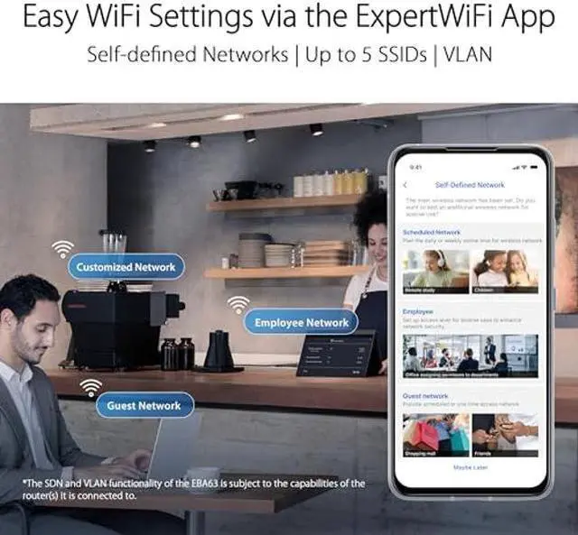 Alt view image 4 of 5 - ASUS ExpertWiFi EBA63 AX3000 Dual-Band WiFi 6 (802.11ax) PoE Access Point, Support up to 5 SSIDs and VLAN, Self-Defined Network, Support PoE & PoE+, Easy Management app, AiMesh Compatible