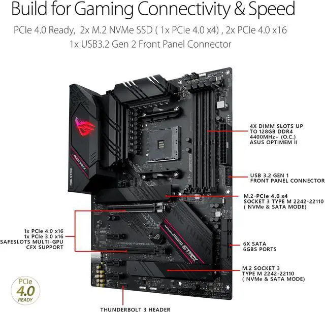 Alt view image 4 of 5 - Asus ROG Strix B550-F Gaming WiFi II AMD AM4 (3rd Gen Ryzen) ATX Motherboard (PCIe 4.0,WiFi 6E, 2.5Gb LAN, BIOS Flashback, HDMI 2.1, Addressable Gen 2 RGB Header and Aura Sync)