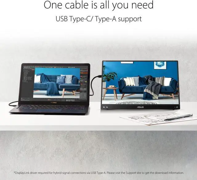 Alt view image 4 of 5 - ASUS ZenScreen 15.6" 1080P Portable Monitor (MB16ACV) - Full HD, IPS, Eye Care, Flicker Free, Blue Light Filter, Kickstand, USB-C Power Delivery, for Laptop, PC, Phone, Console