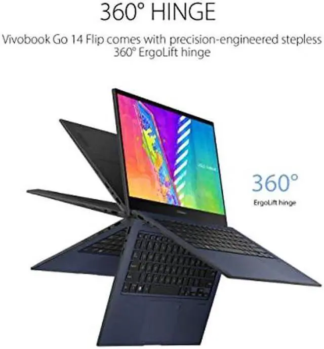 Alt view image 2 of 5 - ASUS VivoBook Go 14 Flip Thin and Light 2-in-1 Laptop, 14 inch HD Touch, Intel Celeron N4500 CPU, UHD Graphics, 4GB RAM, 64GB eMMC, NumberPad, Windows 11 Home in S Mode, Quiet Blue, J1400KA-DS02T