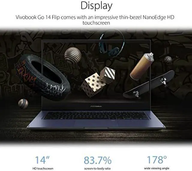 Alt view image 4 of 5 - ASUS VivoBook Go 14 Flip Thin and Light 2-in-1 Laptop, 14 inch HD Touch, Intel Celeron N4500 CPU, UHD Graphics, 4GB RAM, 64GB eMMC, NumberPad, Windows 11 Home in S Mode, Quiet Blue, J1400KA-DS02T