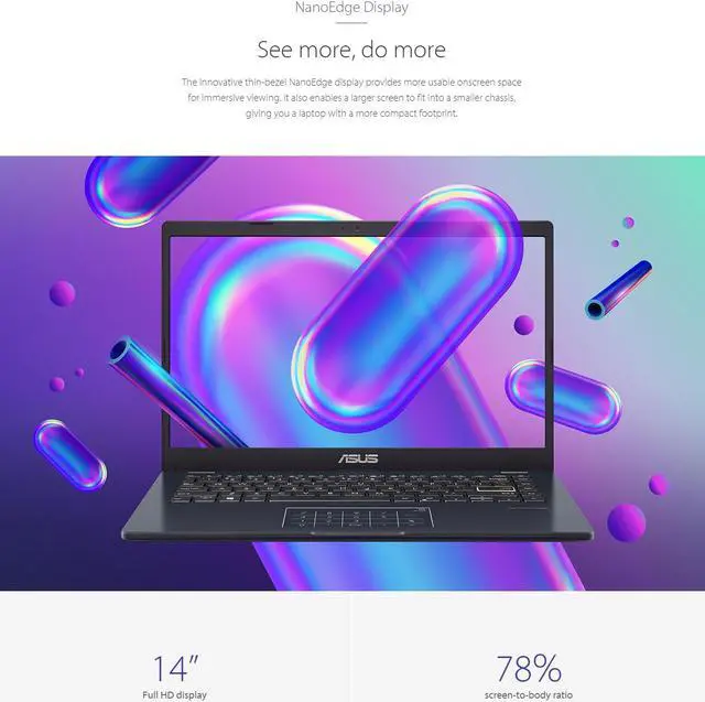 Alt view image 5 of 5 - ASUS Vivobook Go 14" FHD Laptop, Intel Celeron N4020, Wi-Fi 5, USB Type-C, 12Hrs Battery Life, Windows 11 Home in S Mode, w/HDMI (4GB RAM | 64GB SSD)