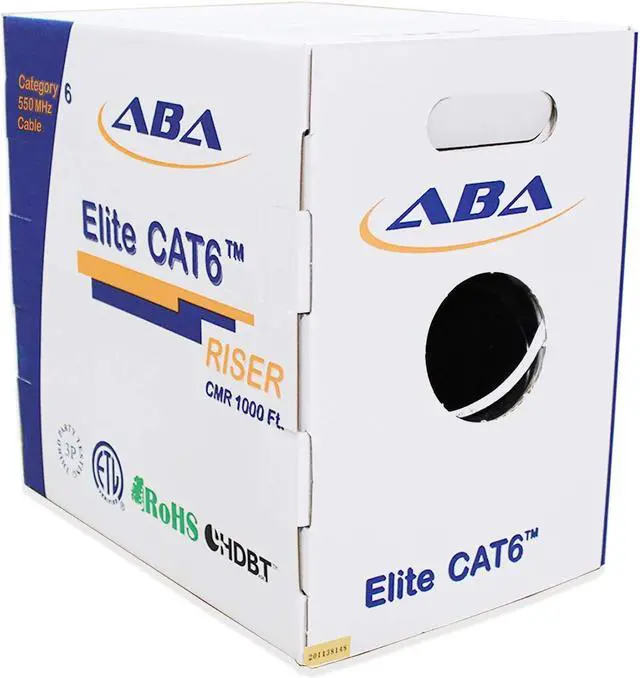 Main image of Cat6 Riser (CMR), Ethernet Cable 1000ft, White, No Spline, Unshielded Twisted Pair (UTP) 23AWG, Solid Pure Bare Copper, 550MHz, UL Certified, Easy to Pull (Reelex II) Box, Bulk Networking LAN Cable