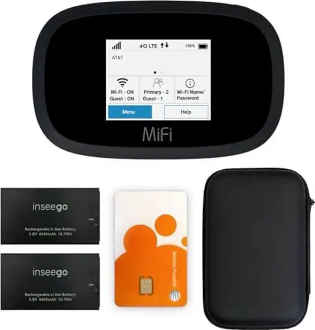 Main image of AT&T Wireless Hotspot WiFi Device 4G LTE MiFi 8000 | Global 4G Cat18 LTE | Up to 1 Gbps | EVDO-LINK Bundle for Mobile Hotspot Device with HardCase, Screen Protector, SIM Card & Extra Battery