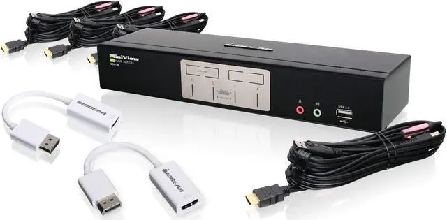 Main image of IOGEAR 4-Port HDMI and DisplayPort KVMP Kit with USB Hub and Audio, w/Full Set of Cables, (GCS1794DPKIT TAA Compliant)