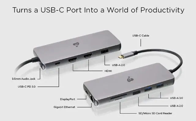 Alt view image 5 of 5 - IOGEAR USB-C Triple Display Dock Station - 4K 60Hz - 2 HDMI - 1 DisplayPort - 2 USB 2-2 USB 3 - Ethernet - 3.5mm Audio - USB-C 100W PD - MacBook Pro/Air Thunderbolt 3 - Type C Laptop - GUD3C4K3P