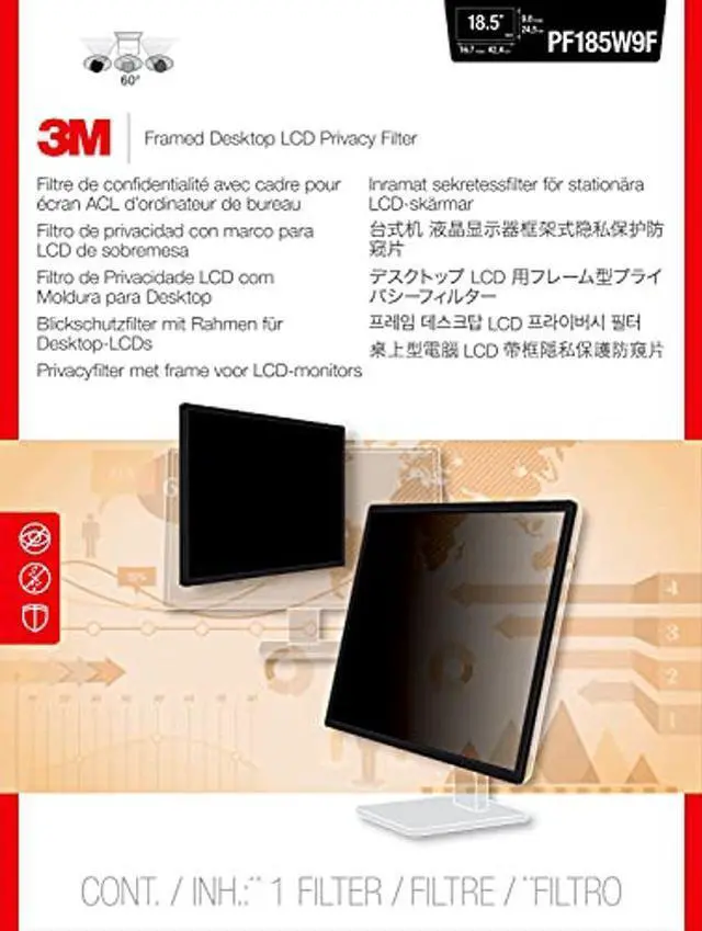 Alt view image 2 of 5 - 3M Framed Desktop Monitor Privacy Filter for 18.5" Widescreen Flat Panel Monitor, 16:9 Aspect Ratio