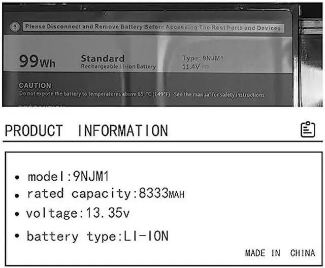Alt view image 2 of 5 - 9NJM1 01D82 44T2R HF250 MG2YH 0546FF 546FF 0HF250 Laptop Battery Replacement for Dell Alienware 15 R3 R4 17 R4 R5 ALW17C-D1738 D1748 D1758 D1848 D2738 D2748 D2758 R1748 P31E001(11.4V 99Wh)