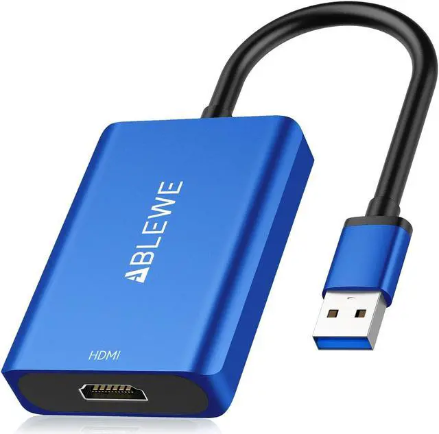 Main image of ABLEWE USB to HDMI Adapter, 2023 Upgraded Aluminum USB 3.0/2.0 to HDMI Audio Video Converter for PC Laptop Projector HDTV, Support Mac OS, Windows 10/8.1/8/7, Chrome OS, Blue. (Not Support Linux)