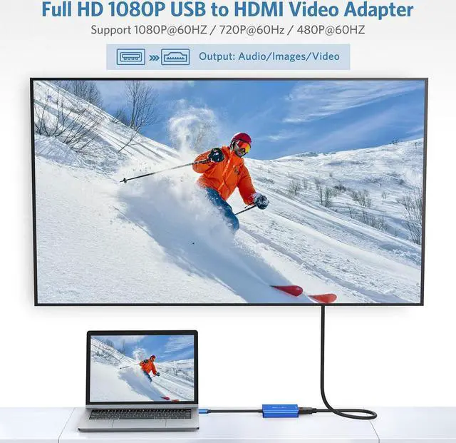Alt view image 4 of 5 - ABLEWE USB to HDMI Adapter, 2023 Upgraded Aluminum USB 3.0/2.0 to HDMI Audio Video Converter for PC Laptop Projector HDTV, Support Mac OS, Windows 10/8.1/8/7, Chrome OS, Blue. (Not Support Linux)