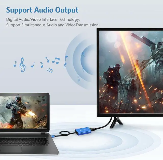 Alt view image 5 of 5 - ABLEWE USB to HDMI Adapter, 2023 Upgraded Aluminum USB 3.0/2.0 to HDMI Audio Video Converter for PC Laptop Projector HDTV, Support Mac OS, Windows 10/8.1/8/7, Chrome OS, Blue. (Not Support Linux)