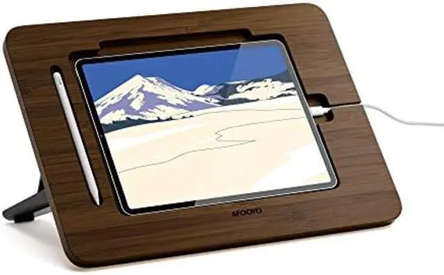 Main image of AFOOYO Bamboo iPad Drawing Stand - Portable & Adjustable 5 Angles, Laptop Stand Riser, Book Reading Stand, Fit 9.7/10.2/10.5/10.9/11 inches(Walnut Varnish)