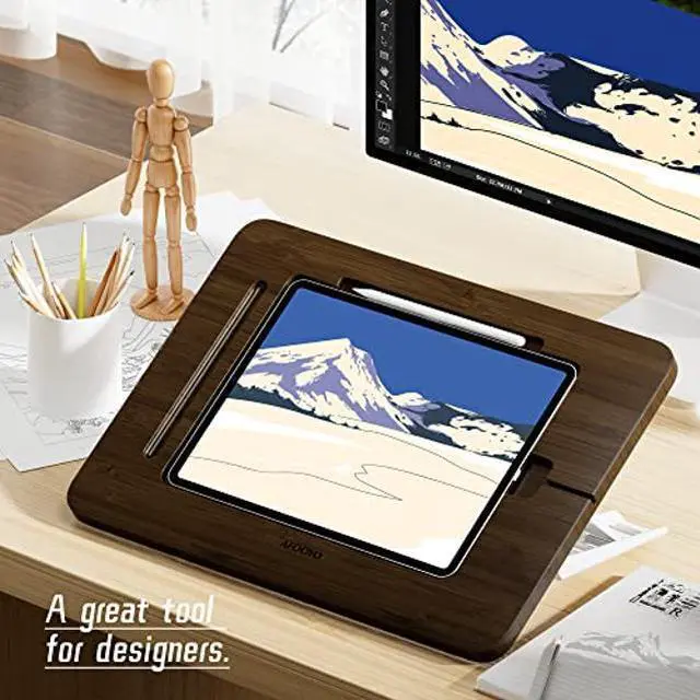 Alt view image 2 of 5 - AFOOYO Bamboo iPad Drawing Stand - Portable & Adjustable 5 Angles, Laptop Stand Riser, Book Reading Stand, Fit 9.7/10.2/10.5/10.9/11 inches(Walnut Varnish)