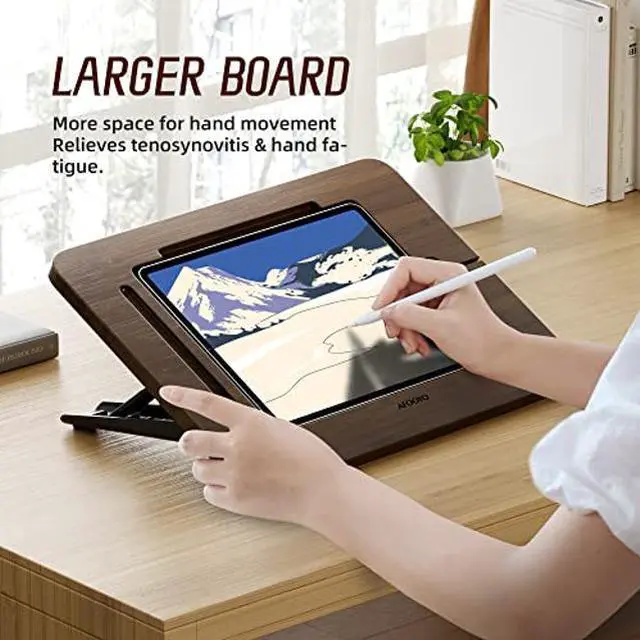 Alt view image 3 of 5 - AFOOYO Bamboo iPad Drawing Stand - Portable & Adjustable 5 Angles, Laptop Stand Riser, Book Reading Stand, Fit 9.7/10.2/10.5/10.9/11 inches(Walnut Varnish)