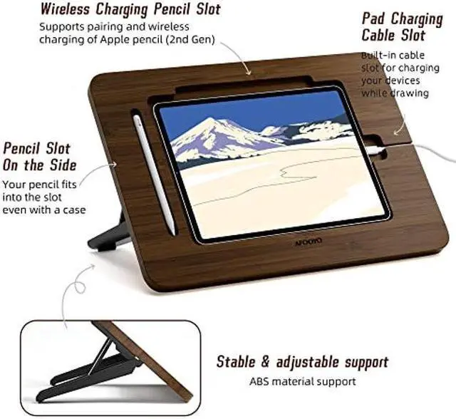 Alt view image 4 of 5 - AFOOYO Bamboo iPad Drawing Stand - Portable & Adjustable 5 Angles, Laptop Stand Riser, Book Reading Stand, Fit 9.7/10.2/10.5/10.9/11 inches(Walnut Varnish)