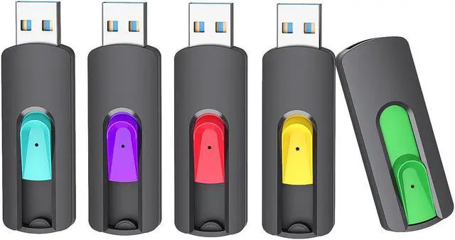 Main image of Aiibe 5 Pack 128GB Flash Drive 3.0, Upgraded 130MB/s USB 3.0 Flash Drive Retractable USB Drive Portable Thumb Drive Colorful Memory Stick Multi Pack (Cyan, Green, Purple, Red, Yellow)