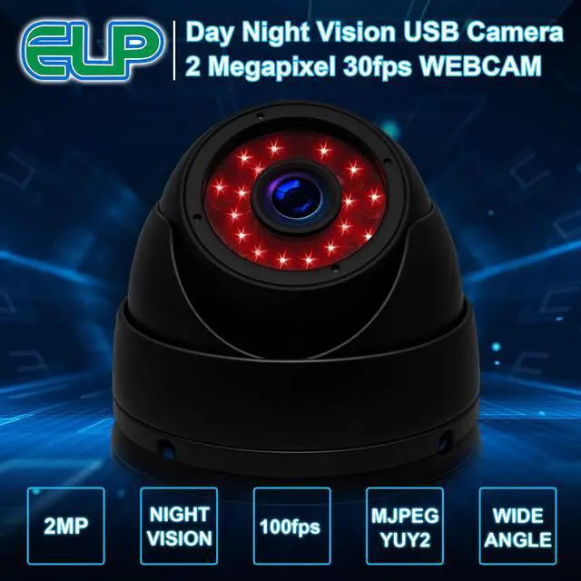 Alt view image 3 of 5 - ELP 3.6mm 1080P Dome Camera with IR LED Night Vision HD Webcam Infrared PC Camera with Metal Case Waterproof Outdoor USB Security Camera CCTV Home Surveillance System 30/60/120fps Auto IR Camera