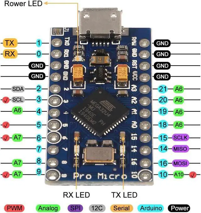 Alt view image 5 of 5 - AITRIP Pro Micro ATmega32U4 5V/16MHz Module Board, Replace with ATmega328 Pro Mini Compatible with Arduino with 2 Row pin Header 10pack