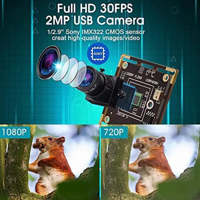 Alt view image 2 of 5 - ALPCAM USB Camera Module Low Light Camera Module H.264 Security Camera Board with Digital Microphone Full HD 1080P 30fps Webcam with IMX323 Sensor Plug and Play USB Camera with 3.6mm Lens